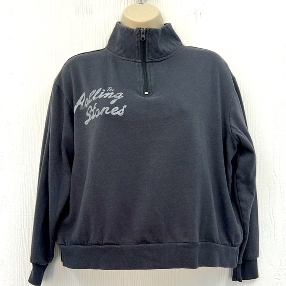 The Rolling Stones - Gray Zip Up Rolling Stones Checkered Tongue Crop Pullover S - Picture 2 of 10
